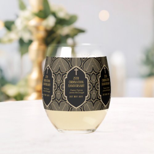Ordination Anniversary Priest Pastor Deacon Clergy Stemless Wine Glass