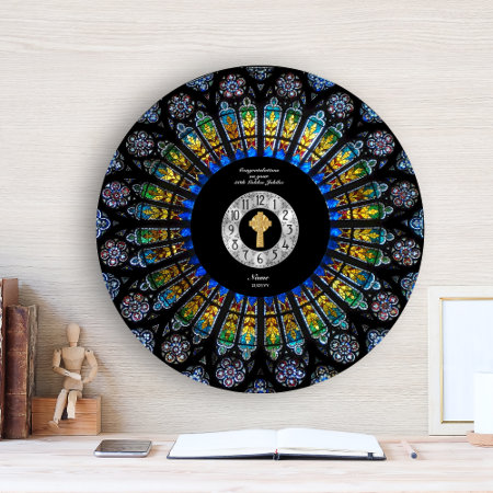 Ordination Anniversary Stained Glass - Any Clergy Large Clock