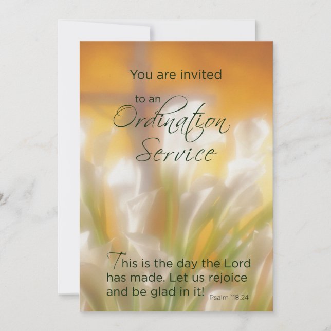 Ordination Service Invitation with Lilies and Cros (Front)