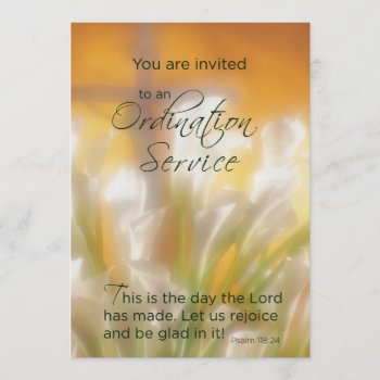 Ordination Service Invitation With Lilies And Cros by Religious_SandraRose at Zazzle