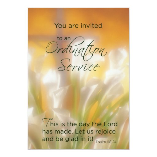 Ordination Service Invitation with Lilies and Cros | Zazzle