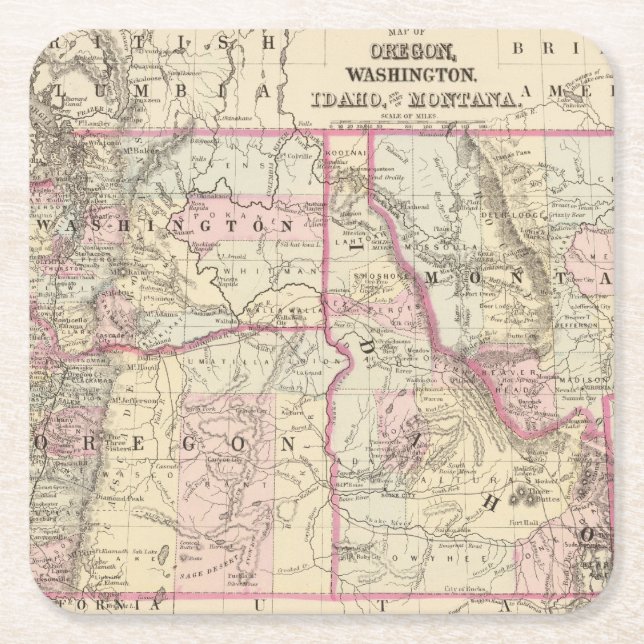 Ore, Wash, Ida, Mont Square Paper Coaster (Front)