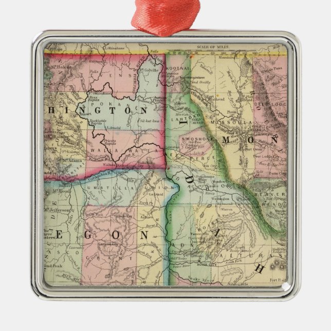 Ore, Wash, Idaho, Mont Map by Mitchell Metal Ornament (Front)