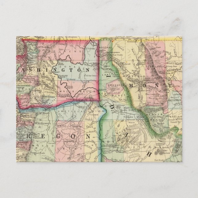 Ore, Wash, Idaho, Mont Map by Mitchell Postcard (Front)