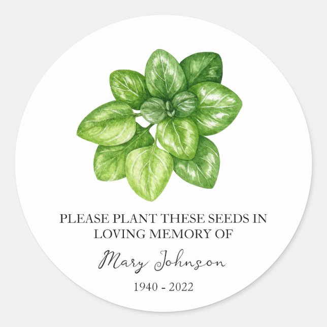 Oregano Memorial Funeral Seed Packet Classic Round Sticker (Front)