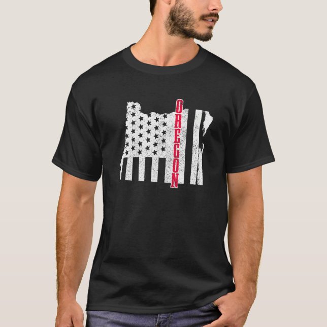 Oregon American Flag State Map Pride Patriotic 4th T-Shirt (Front)