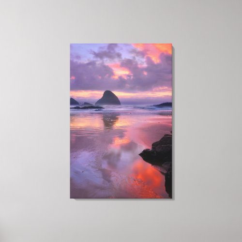 Oregon beach and sea stacks sunset canvas print