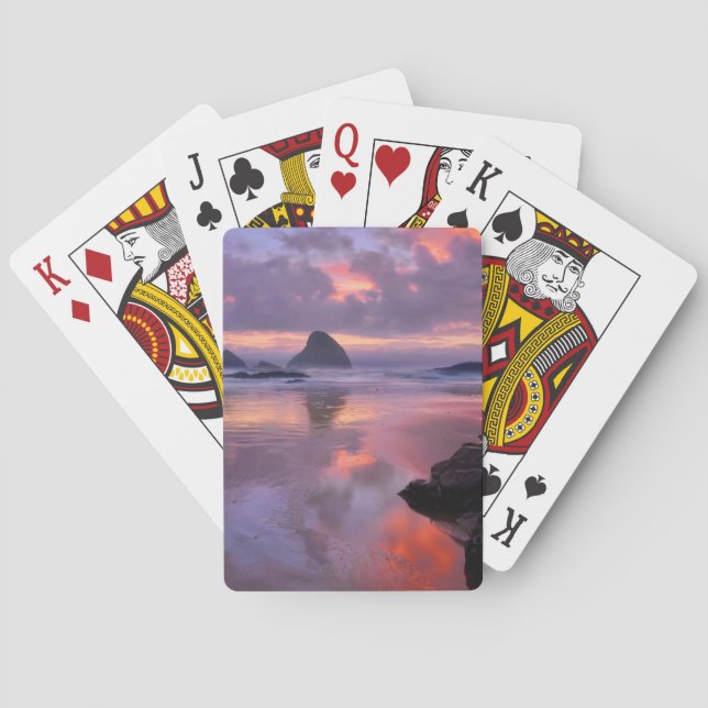 Oregon beach and sea stacks, sunset poker cards (Back)