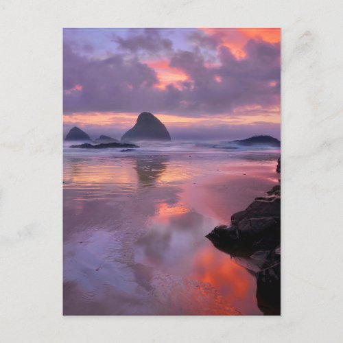 Oregon beach and sea stacks sunset postcard