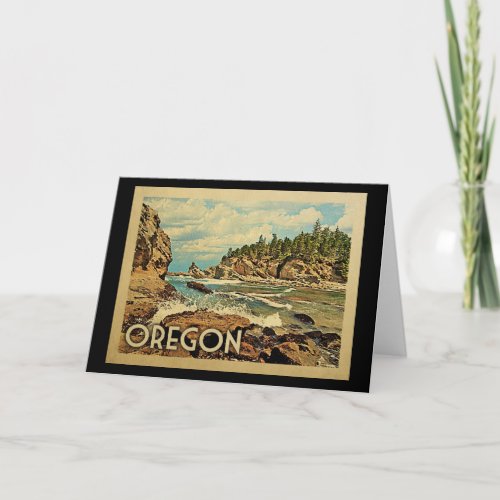 Oregon Beach Cliffs Vintage Travel Card