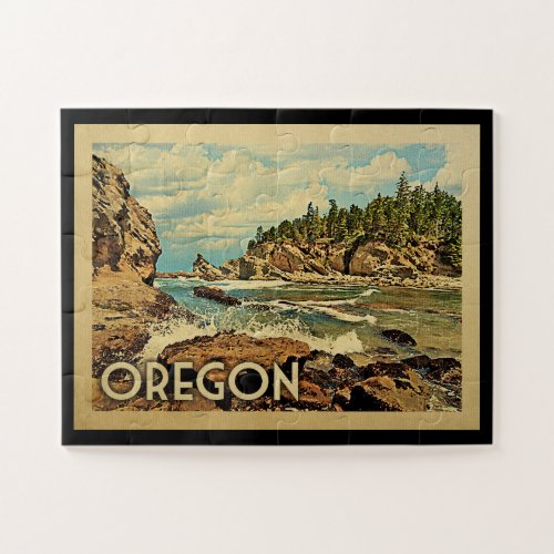 Oregon Beach Cliffs Vintage Travel Jigsaw Puzzle