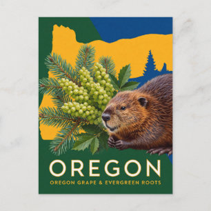 Oregon Beaver And Oregon Grape State Symbols Postcard