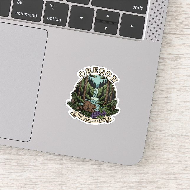 Oregon Beaver State Forest & Waterfall Emblem Sticker (Detail)