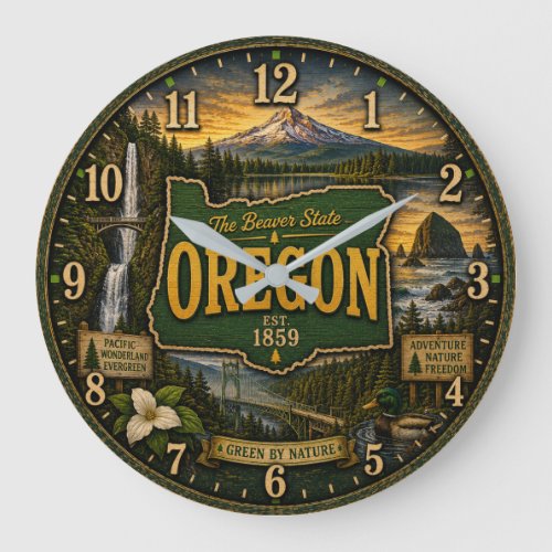 Oregon Beaver State Mountain Coastal Large Clock