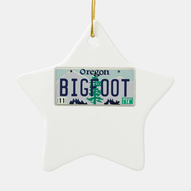 Oregon Bigfoot License Plate Ceramic Ornament (Front)