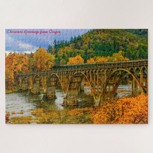 Oregon Bridge.Christmas Greetings Jigsaw Puzzle (Horizontal)