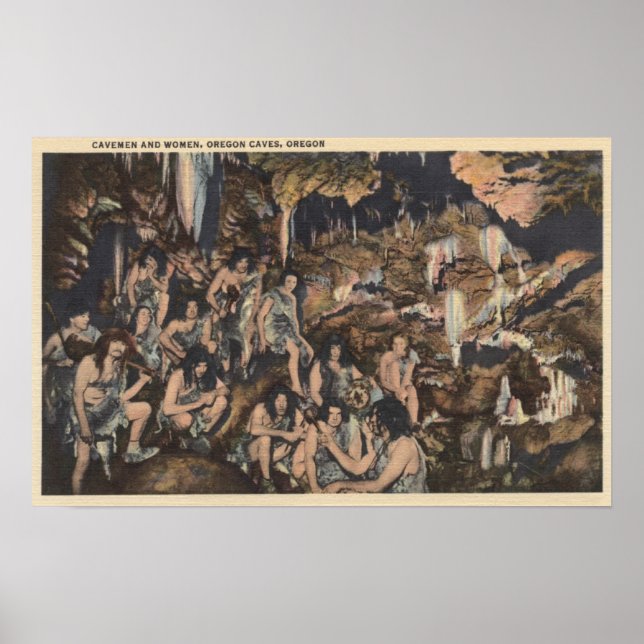 Oregon Caves - Cavemen and Women in Caves Poster (Front)