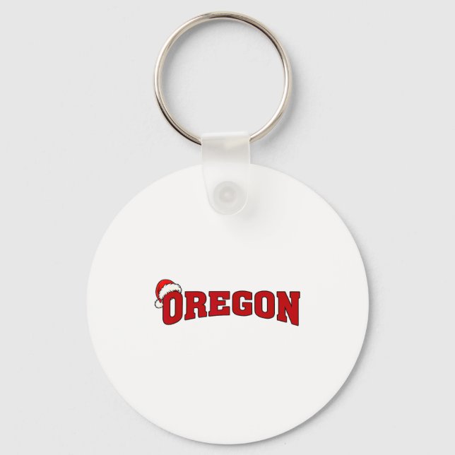 Oregon Christmas Santa Hat Retro Throwback Souveni Keychain (Front)