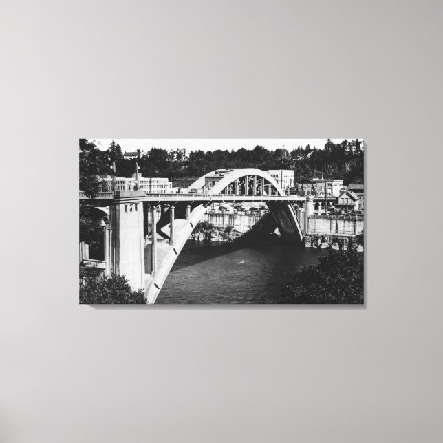 Oregon City, OR Highway Bridge over Willamette Canvas Print (Front)