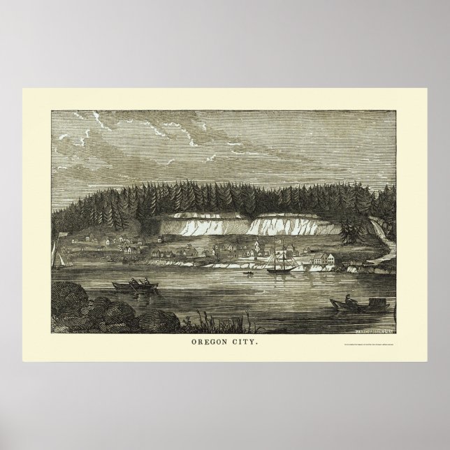 Oregon City, OR Panoramic Map - 1850 Poster (Front)