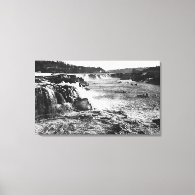Oregon City, OR Salmon Fishing on Willamette Canvas Print (Front)