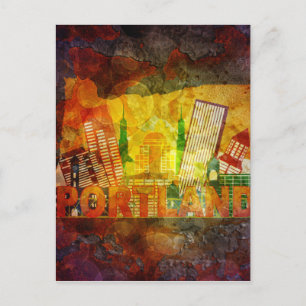 Oregon Cityscape in Map Grunge Background Illustr Postcard