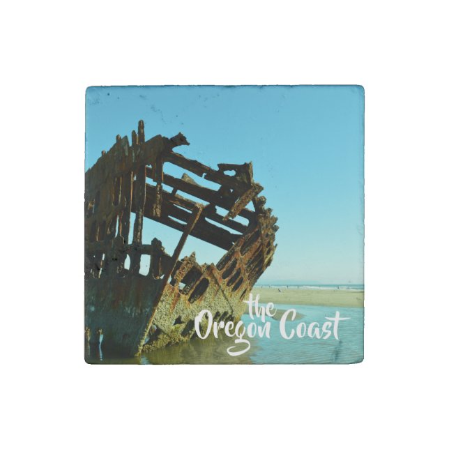 Oregon Coast Beach Shipwreck Stone Magnet (Front)