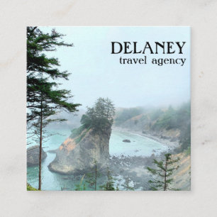 Oregon Coast Foggy Beach Nature Photo Travel Square Business Card