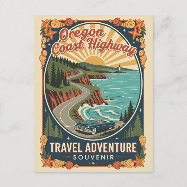 Oregon Coast Highway Retro Travel Postcard (Front)