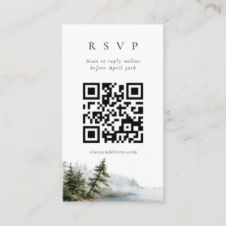 Oregon Coast Pine Landscape Wedding QR Code RSVP  Enclosure Card