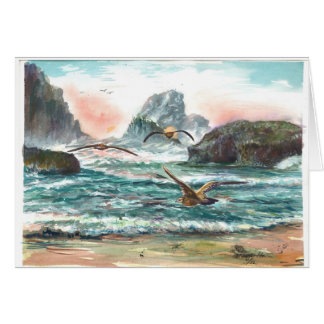 Oregon coast scene with waves and seagulls cards