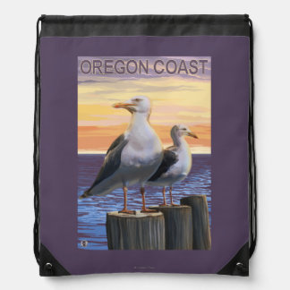 Oregon Coast Sea Gulls Drawstring Bag