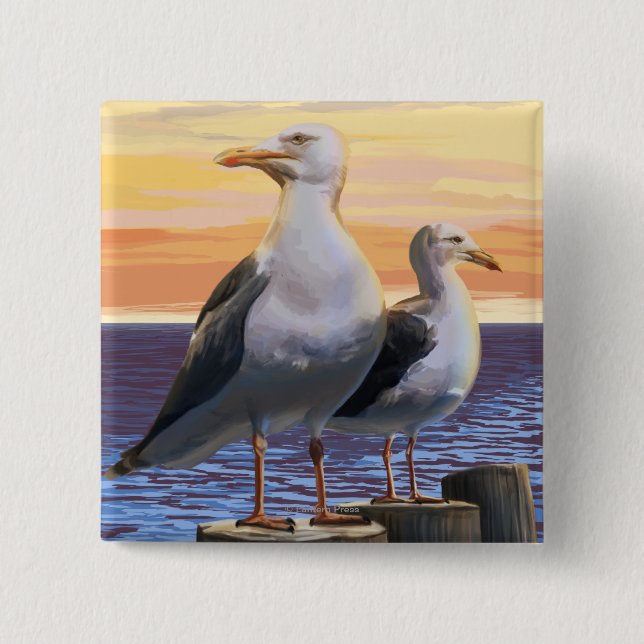 Oregon Coast Sea Gulls Pinback Button (Front)