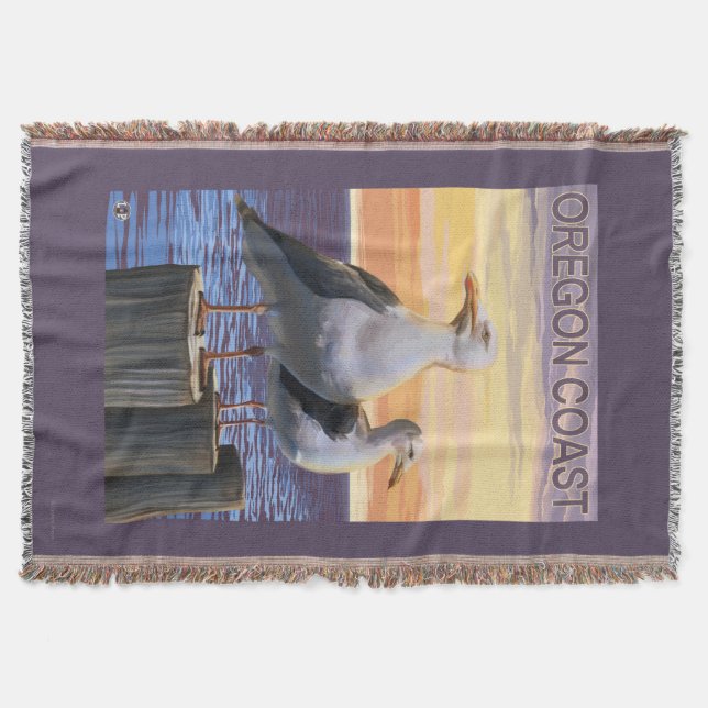 Oregon Coast Sea Gulls Throw Blanket (Front)