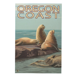 Oregon Coast Sea Lions Wood Wall Decor