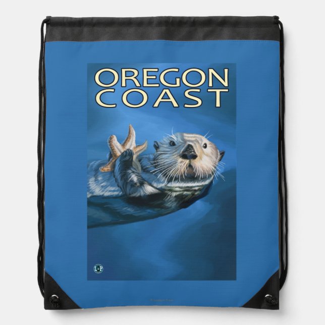 Oregon Coast Sea Otter Drawstring Bag (Front)