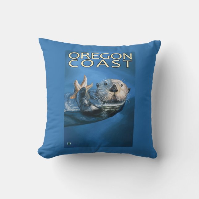 Oregon Coast Sea Otter Throw Pillow (Front)