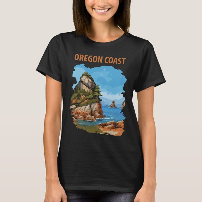 Oregon Coast Sea Stack Retro Travel T-Shirt (Front)