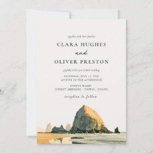Oregon Coast Sea Stacks Golden Hour Beach Wedding Invitation