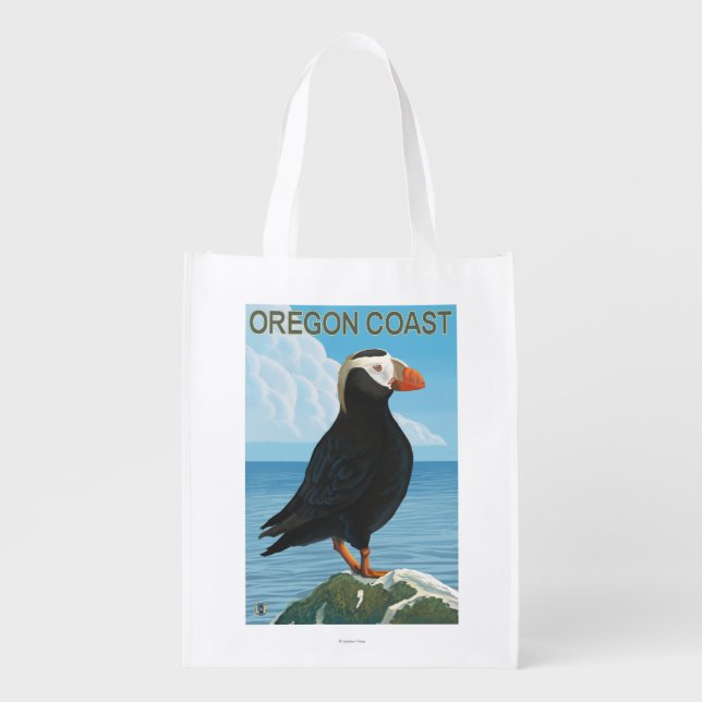 Oregon Coast Tufted Puffin Reusable Grocery Bag (Front)