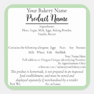 Oregon Cottage Food Business Green Baking Label