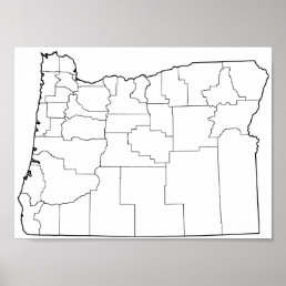 Oregon Counties Blank Outline Map Poster