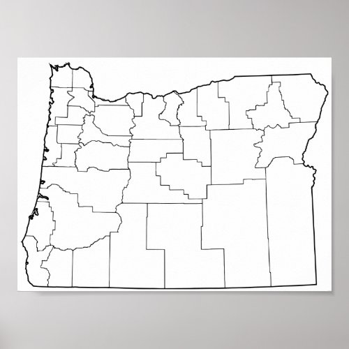Oregon Counties Blank Outline Map Poster