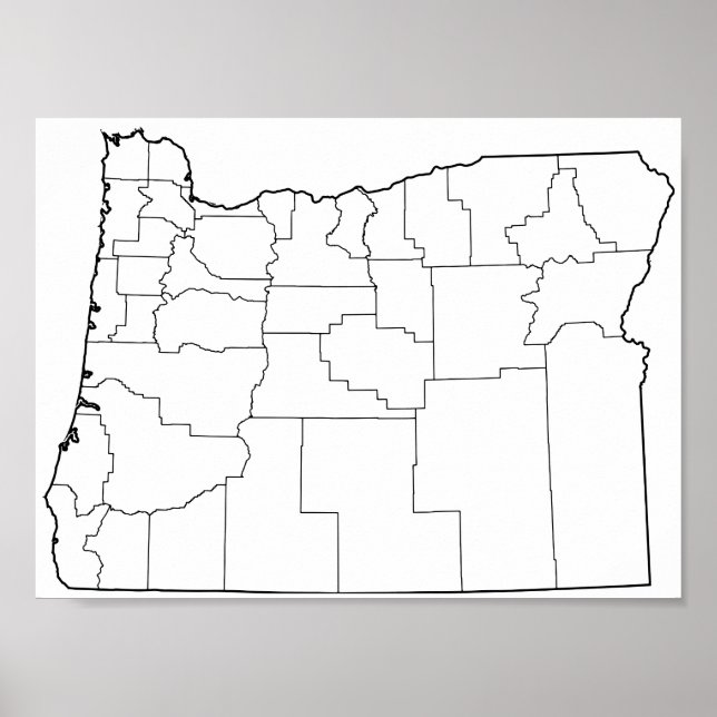 Oregon Counties Blank Outline Map Poster (Front)