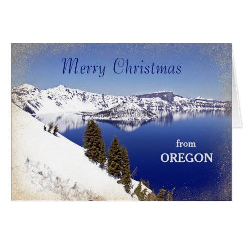Oregon Crater Lake Christmas Gold Glitter Card