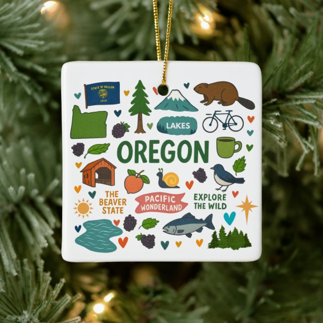 Oregon Custom Family Trip Christmas Ceramic Ornament (Tree)