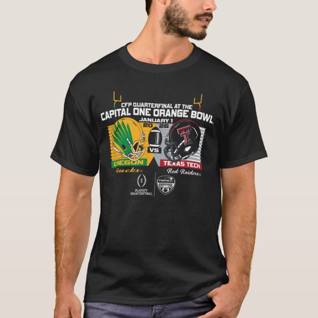 Oregon Ducks vs Texas Tech Red Raiders CFP Orange  T-Shirt (Front)
