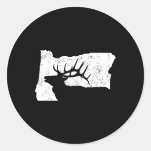 Oregon Elk Hunting Shirt - Bull Elk State Shape Classic Round Sticker