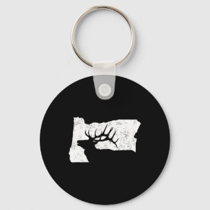 Oregon Elk Hunting Shirt - Bull Elk State Shape  Keychain