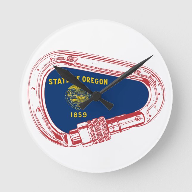 Oregon Flag Climbing Carabiner Round Clock (Front)